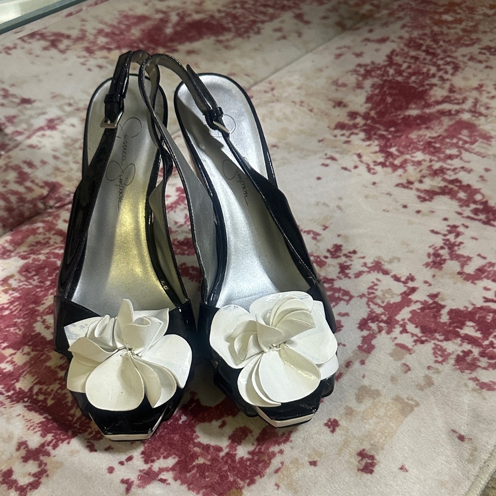 Jessica Simpson Black and White Floral Heels